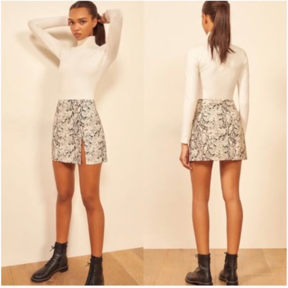 REFORMATION MARGOT SNAKE PRINT SILK MINI SKIRT SIZE 0